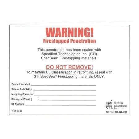 STI Fire Penetration Warning Label